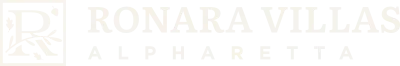 Logo for Ronara Villas Alpharetta, cream colored text on white background.