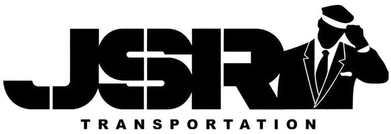 JSR Transportation logo with bold black letters and a suited driver silhouette
