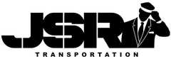 JSR Transportation logo with bold black letters and a suited driver silhouette