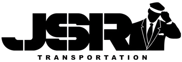 JSR Transportation logo with bold black letters and a suited driver silhouette