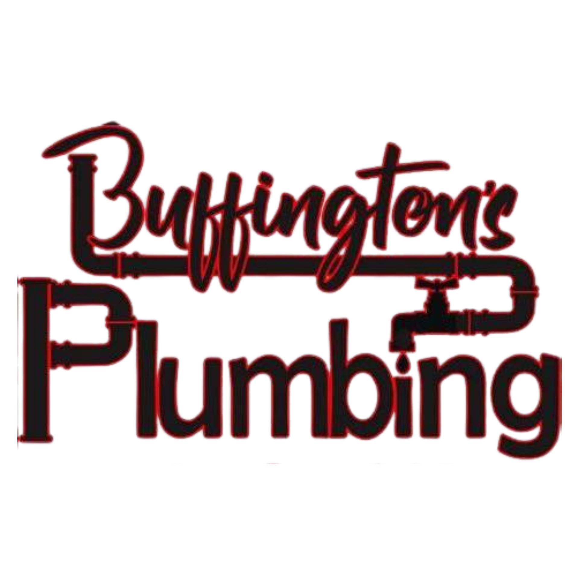 Logo for Buffington's Plumbing: Text with a pipe design.