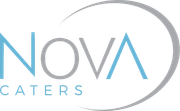 Nova Caters logo in blue and gray with a swoosh circle around the text