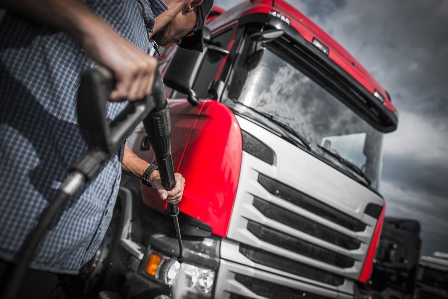 big truck being cleaned