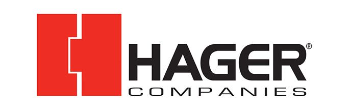 Hager Companies logo: red square with white 