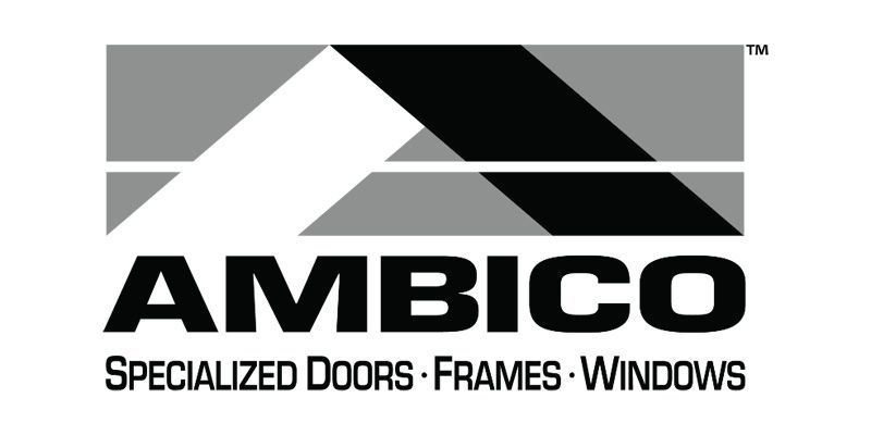 Logo for Ambico, featuring gray and black geometric shapes above the word 