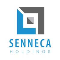 Seneca Holdings logo: Blue and gray geometric square with text 