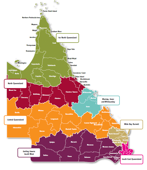 Map, Divided Into Colored Regions, Showing Regional Boundaries — Professional Small Engines in Aitkenvale, QLD