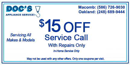 $15 Off Coupon — Utica, MI — Doc's Appliance Service
