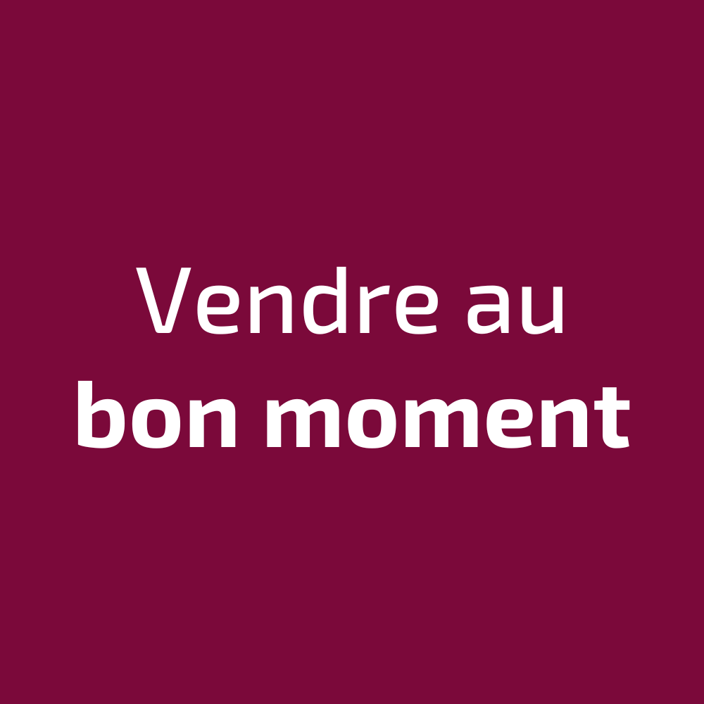 Un fond violet avec un texte blanc qui dit « vendre au bon moment ».