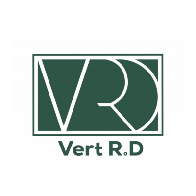 Logo vert avec les initiales « VRD » dans un cadre carré et le texte « Vert RD » en dessous.