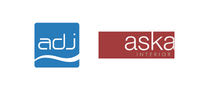 Un logo bleu et rouge pour une entreprise appelée aska interiors.