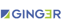 Un logo bleu et vert pour le gingembre sur fond blanc.