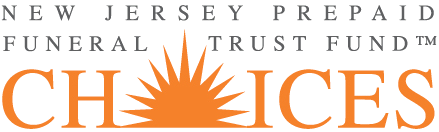 New Jersey Prepaid Funeral Trust Fund Choices logo with orange sunburst text