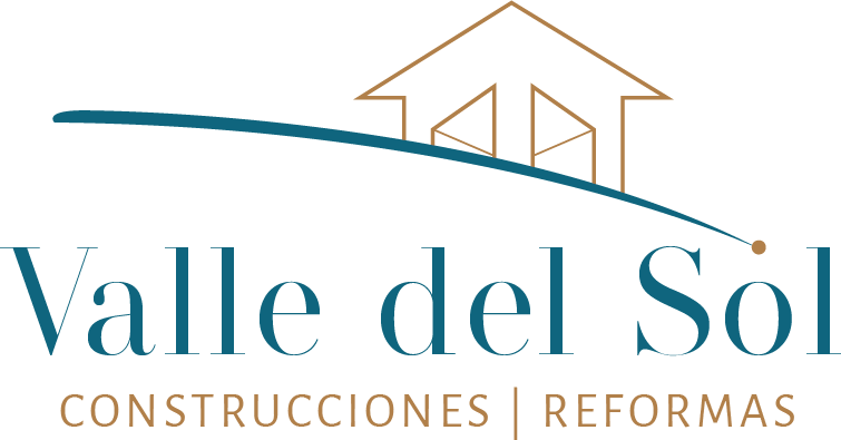 Logotipo para Valle del Sol Construcciones | Reformas con gráfico de casa en color turquesa y dorado