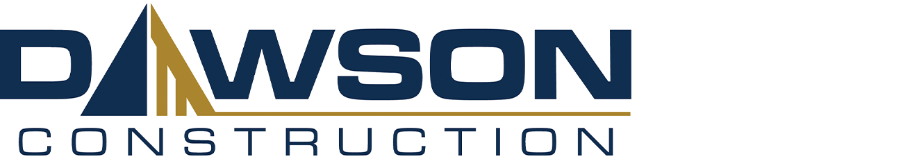 A blue and gold logo for dawson construction