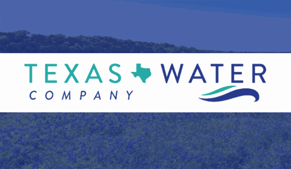 A logo for texas water company with a mountain in the background