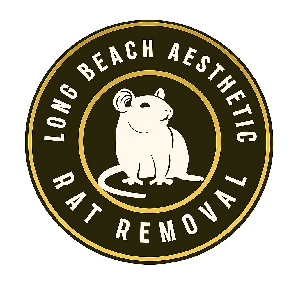 Circular logo with a cream-colored rat in the center, surrounded by gold and dark green text: 