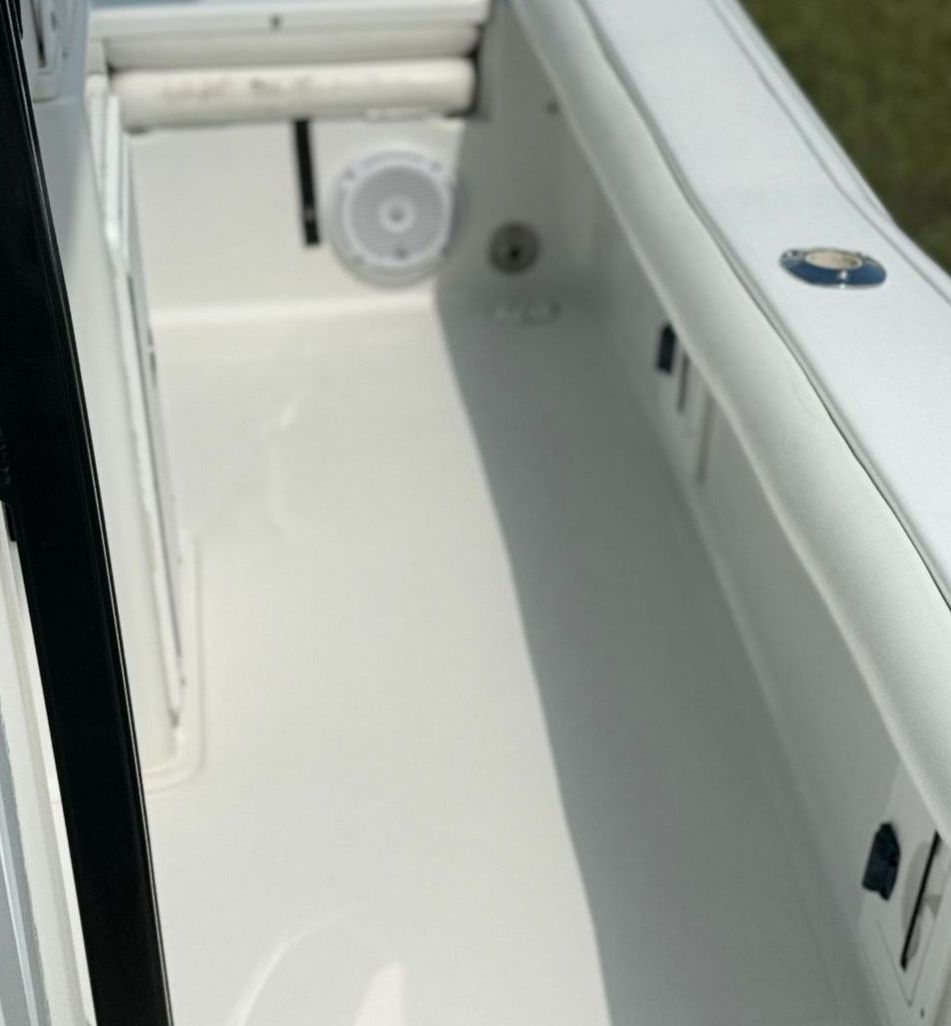 A white boat interior before and after