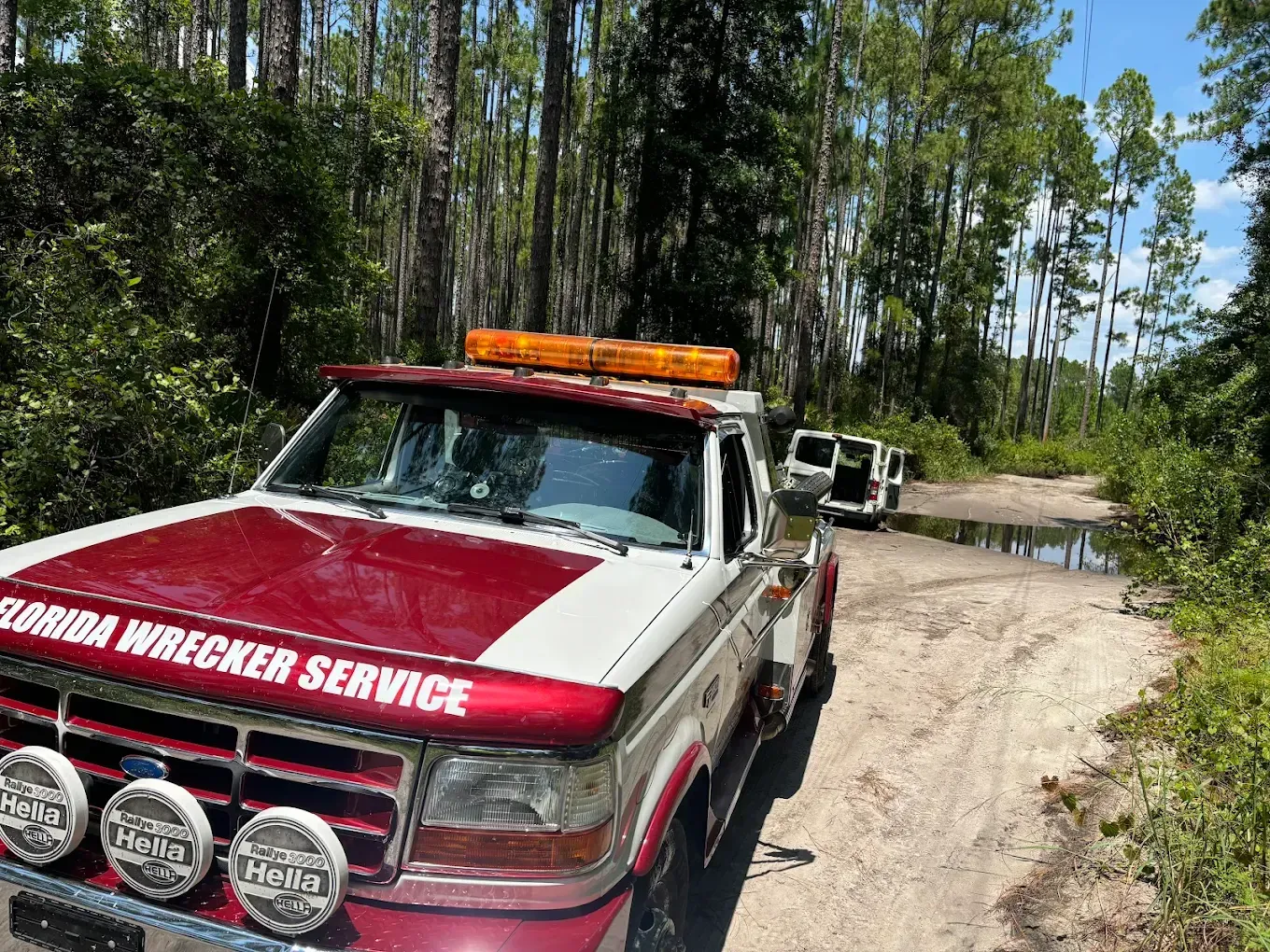 Red and white tow truck 