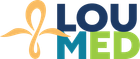 A logo featuring an orange abstract leaf symbol next to the text 