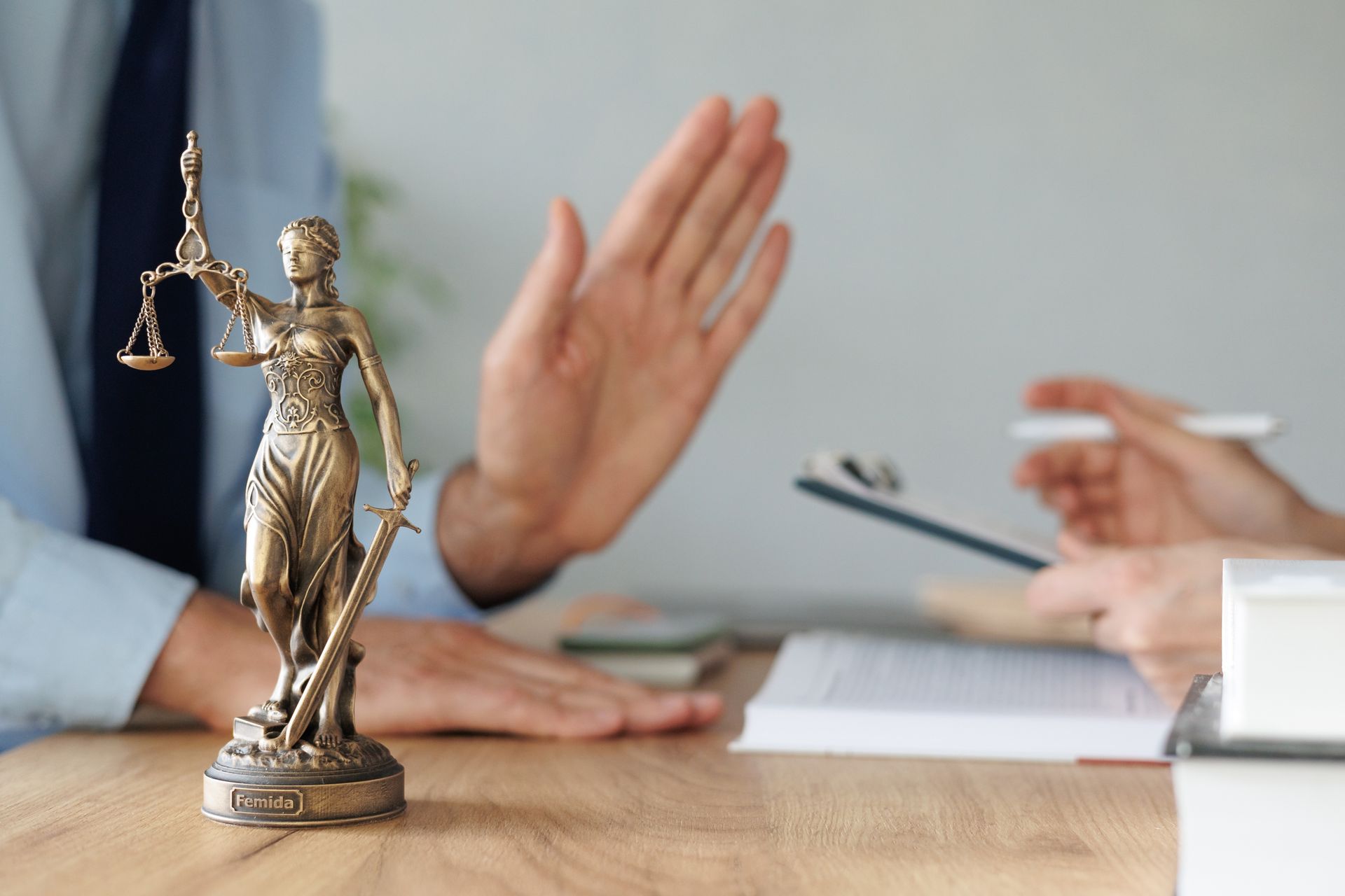 A female lawyer at a meeting with a male client in the office of the law office.