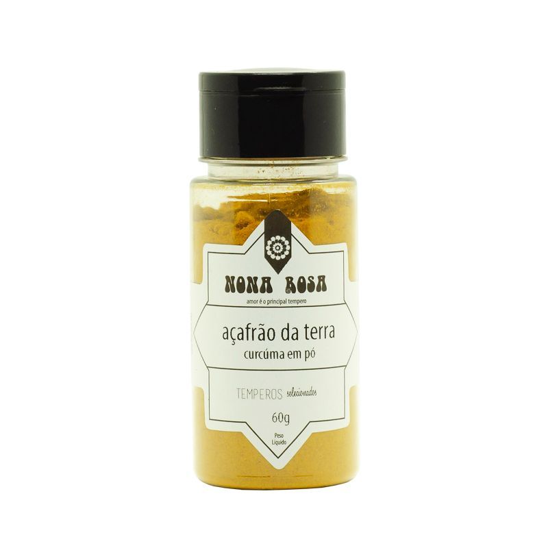 cúrcuma em pó ou açafrão da terra em frasco pet com tampa peneira flip top