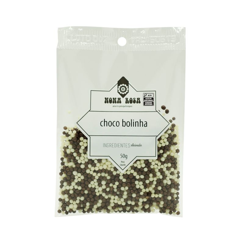 confeito cereal de arroz coberto com chocolate preto e branco