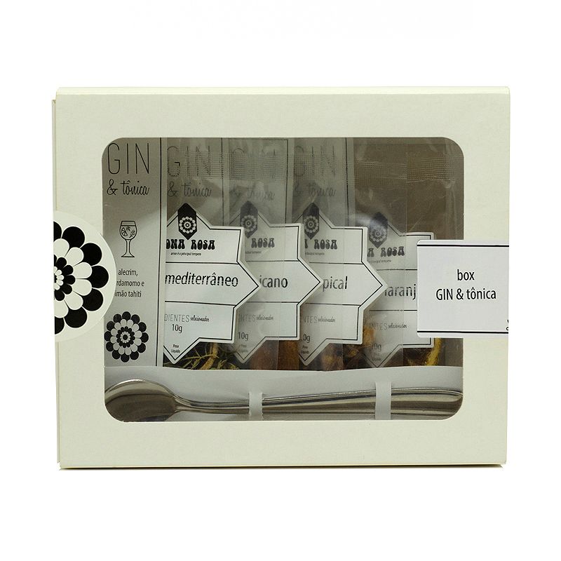 kit gin e tônica com colher bailarina, seis sabores de blends para gin