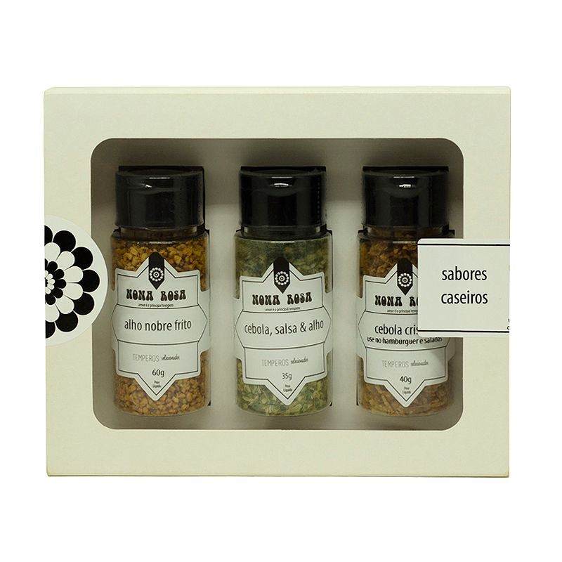 kit de temperos excelentes para deixar todos os pratos mais saborosos, alho frito, cebola salsa e alho e cebola crispy.