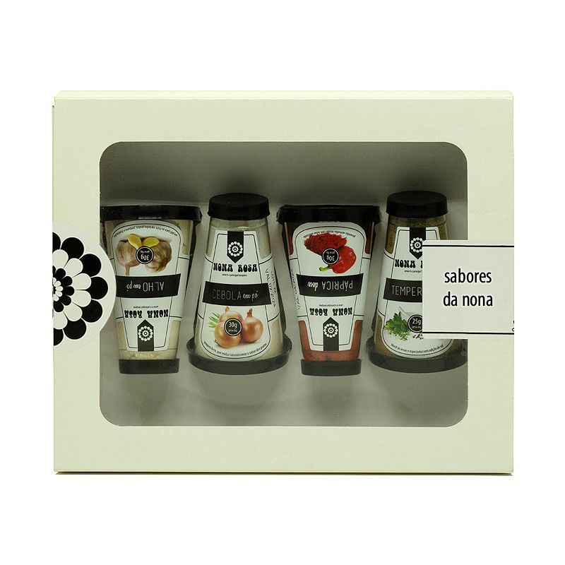kit de temperos que remetem a casa da vó, alho, cebola, páprica doce e tempero caseiro.