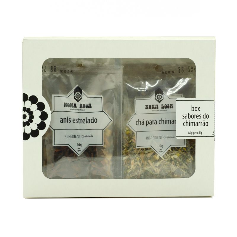 kit de especiarias e infusões botânicas para turbinar o seu chimarrão. contém: anis estrelado, capim-limão, maçã, laranja, chá para chimarrão e hortelã.