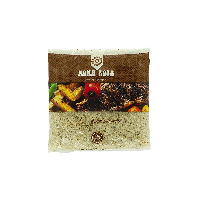 sal grosso temperado sem pimenta para churrasco no pacote de 500g