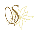 OS monogram with edelweiss flower, brown and cream.