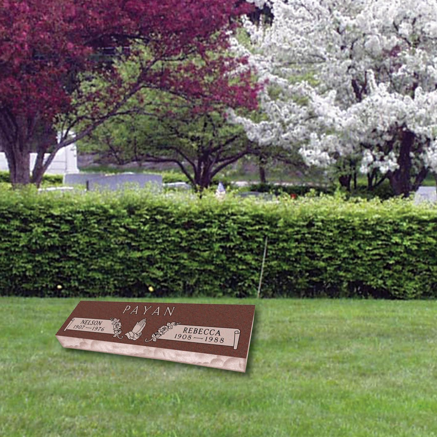 slanted red headstone