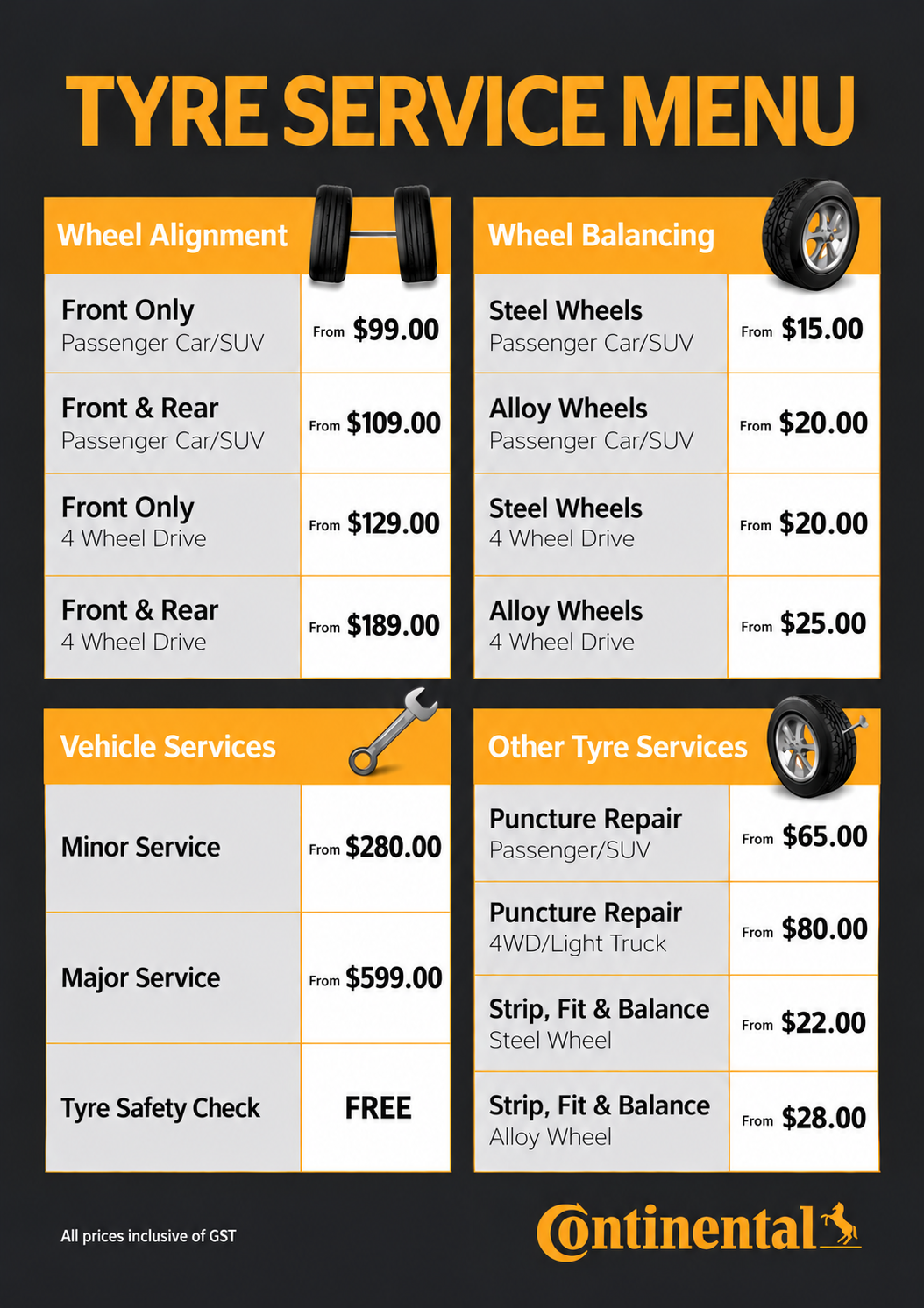 Tyre Service Menu | Kensington, VIC | Goodway Tyres & Automotive