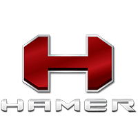 Red and silver Hamer logo, stylized 