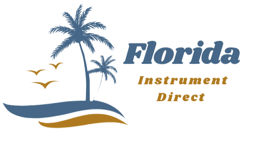 Florida Instrument Direct logo with palm trees, birds, and blue and gold waves