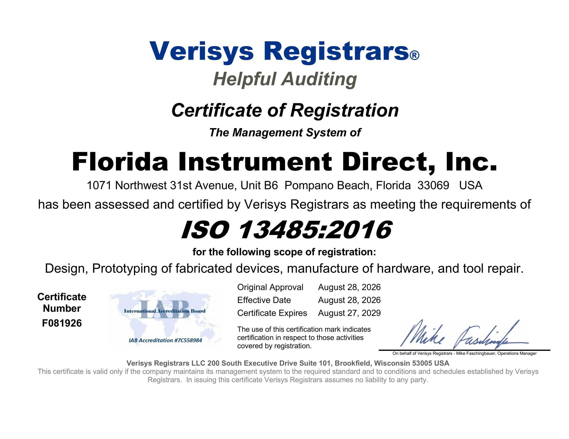 Verisys Registrars ISO 9001:2015 certificate for Tech International, Inc., with blue logo and seals