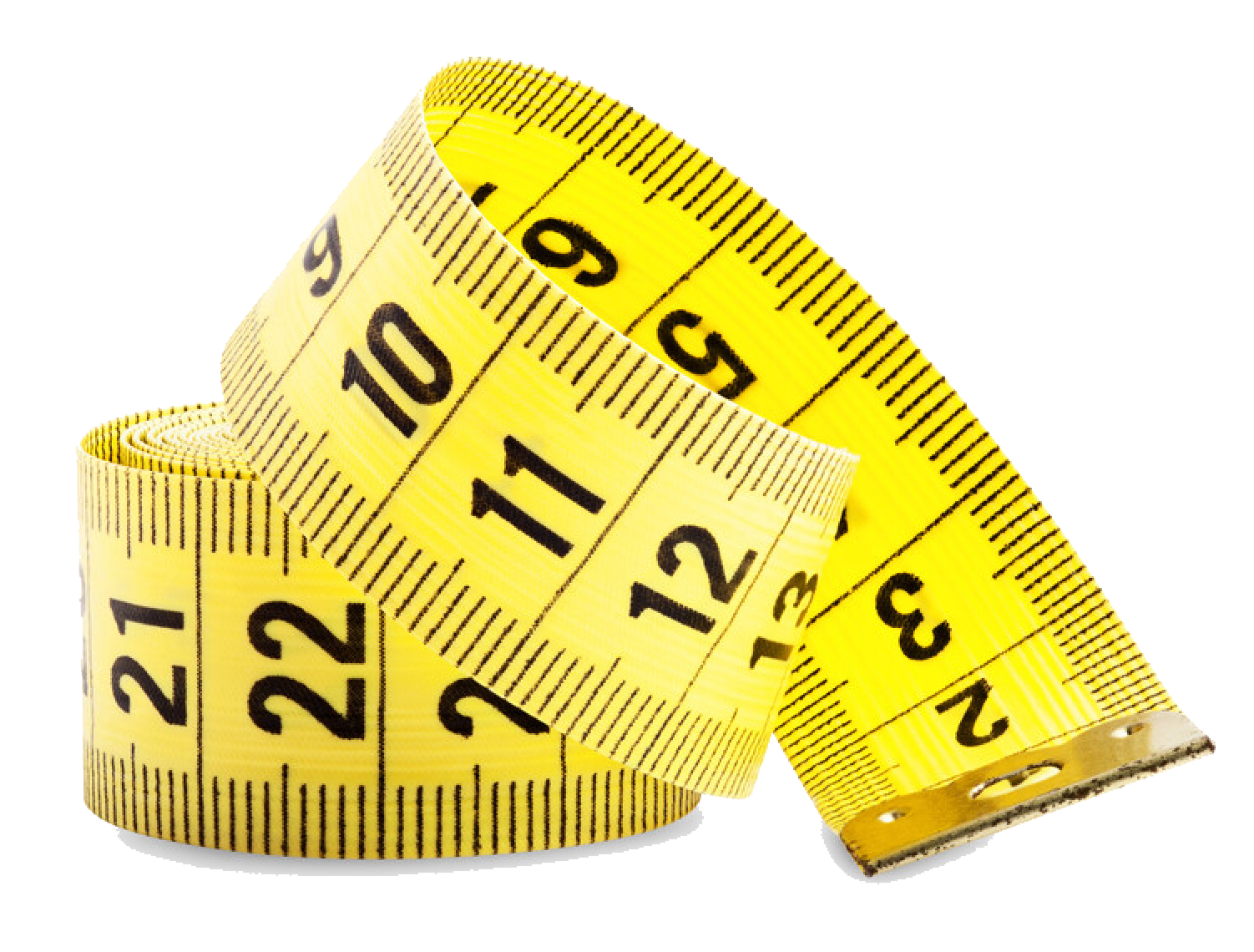 Yellow coiled measuring tape with black numbers.