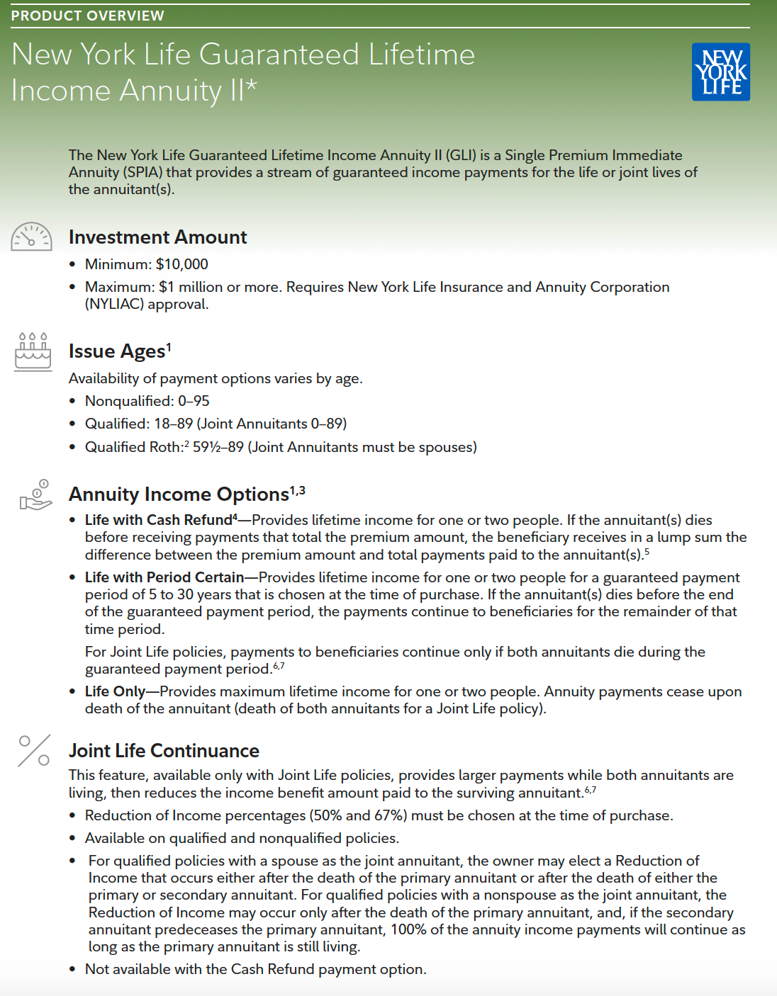 New York Life Guaranteed Lifetime Income Annuity I product information.