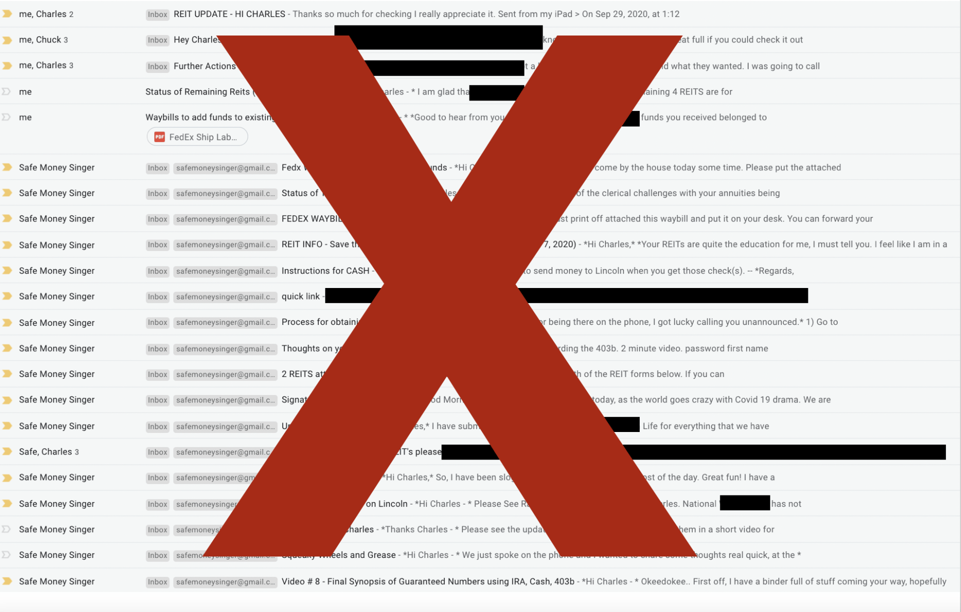 A document with a large red