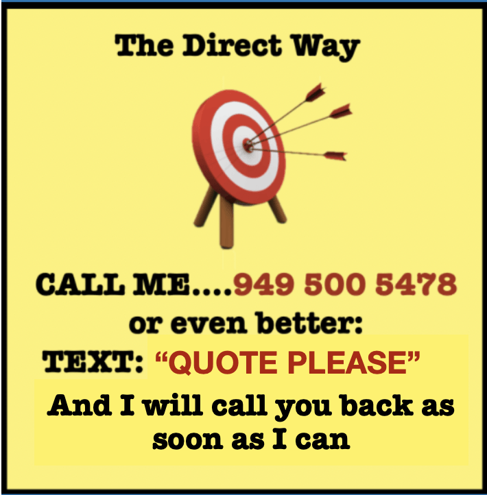 Yellow ad with a bullseye and arrows, promoting services. Call or text for a quote: 949-500-5478.
