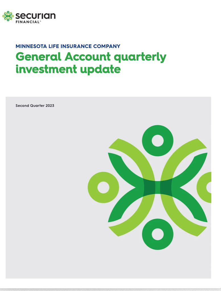 Securian Financial, General Account quarterly investment update, cover with green and white logo design.