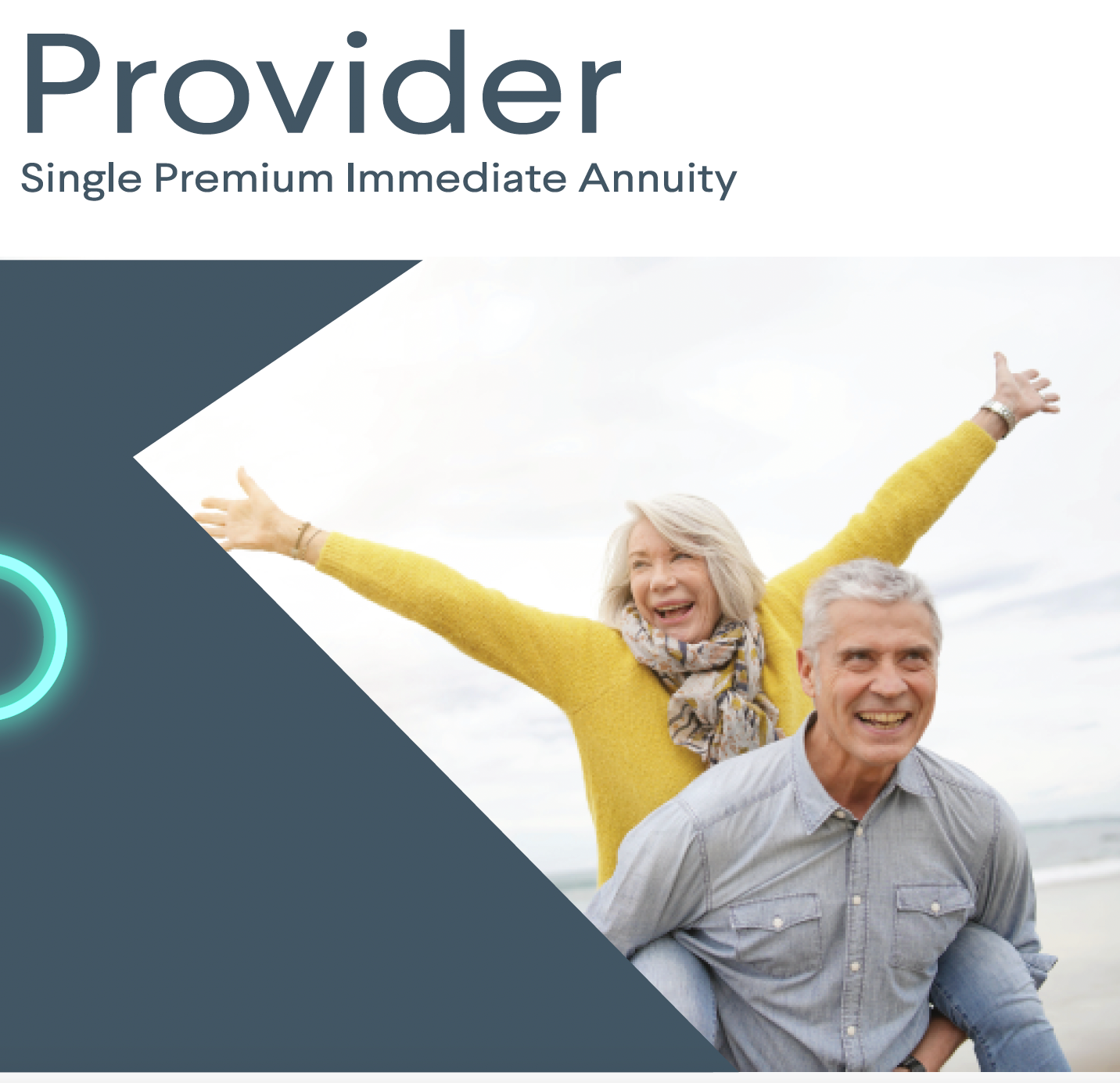 Provider annuity ad: happy couple at beach, woman on man's back. Text says 