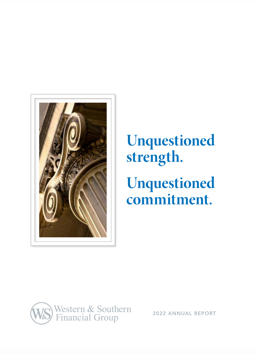 Western & Southern Financial Group annual report. Column detail with text: Unquestioned strength. Unquestioned commitment.
