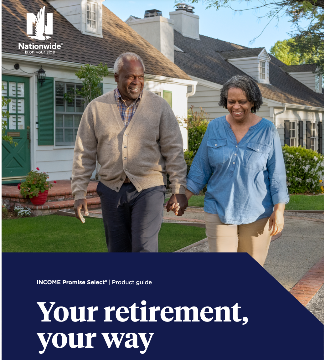 Older couple holding hands, walking in front of a house. Nationwide advertisement: 