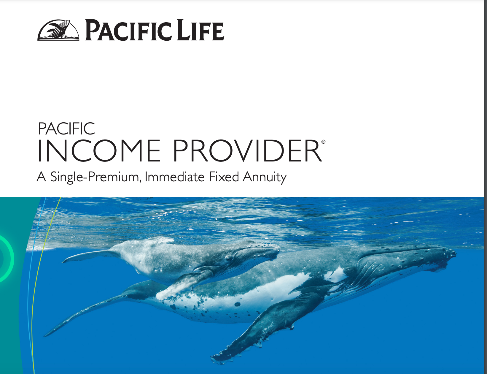 Pacific Life ad: Whale underwater, with text: 