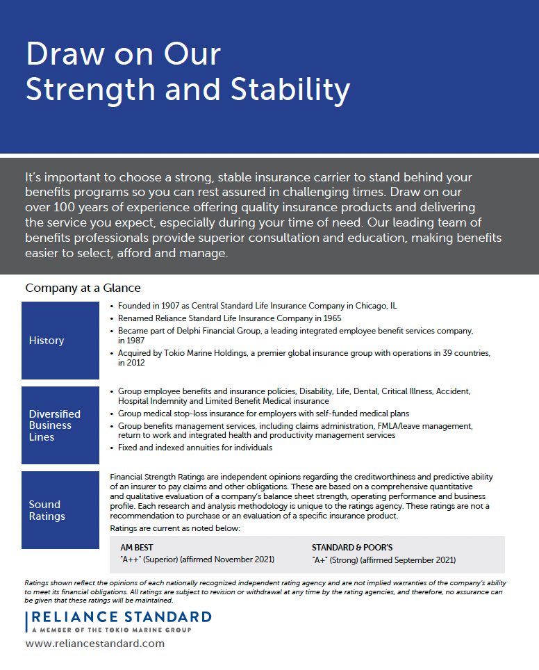 Advertisement for Reliance Standard insurance company.
---