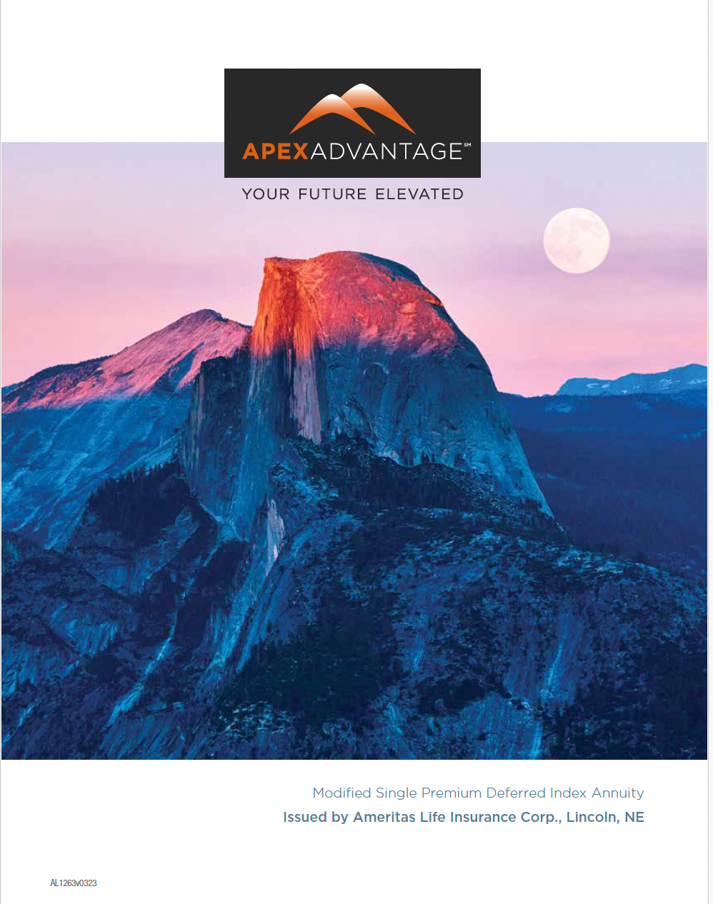 APEX ADVANTAGE logo over scenic mountain with rising sun and moon. 