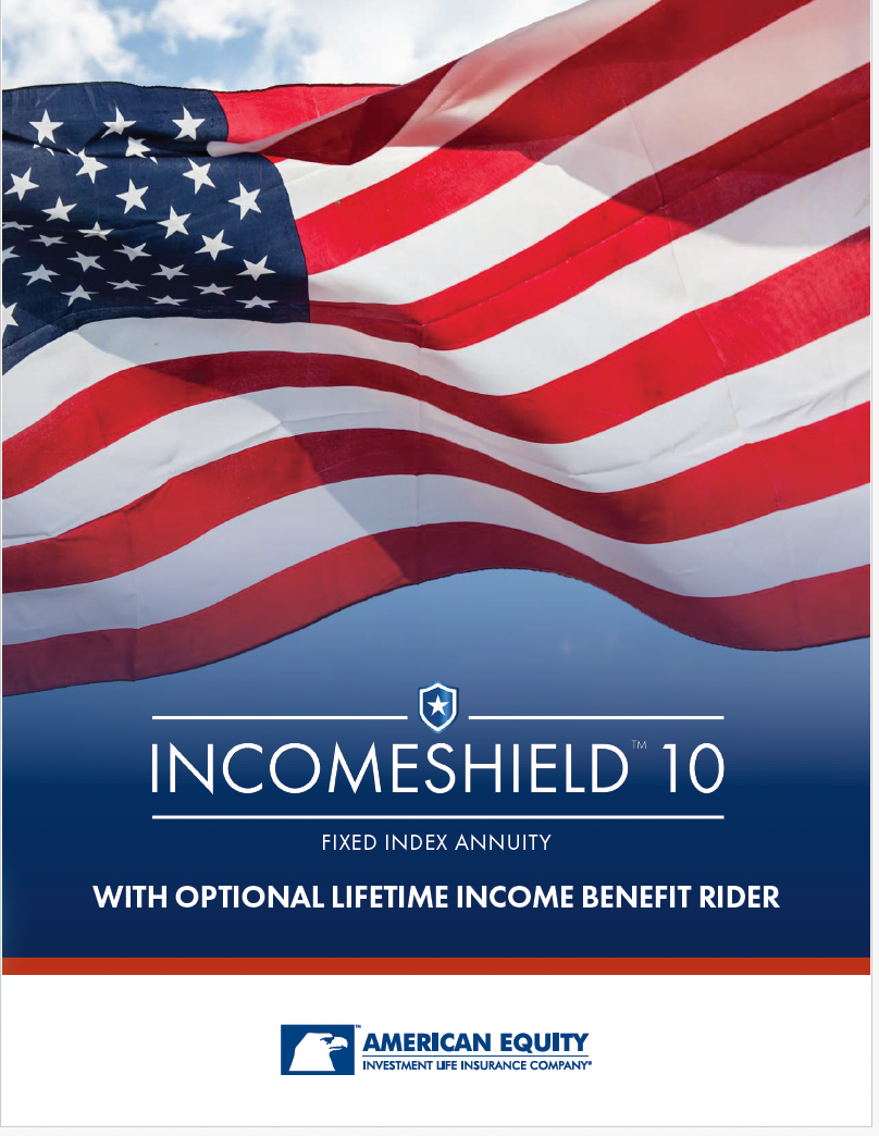 American Equity Incomeshield 10 with US flag background.